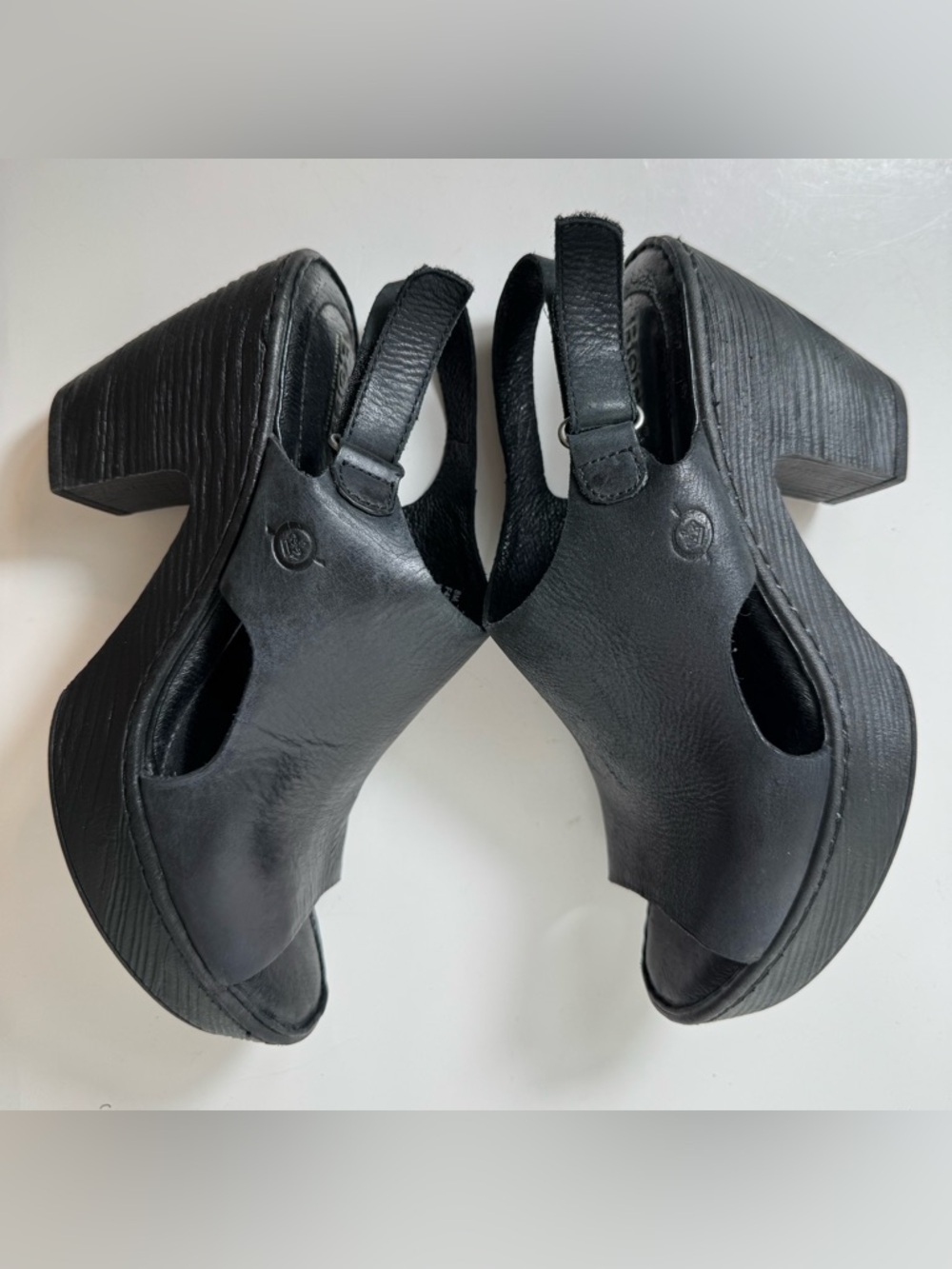 Born Ferlin Sandals Black Womens 8 Leather Platform Heels Chunky Retro Boho 90s - Picture 8 of 12